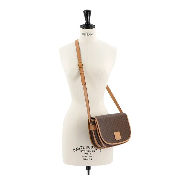 CELINE Macadam Shoulder Bag Leather PVC Brown Vintage Purse - Picture 1 of 15